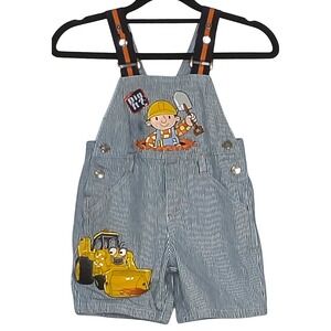 Vintage Bob the Builder Overalls Kids 3T Shortall Hickory Stripe Embroider Scoop